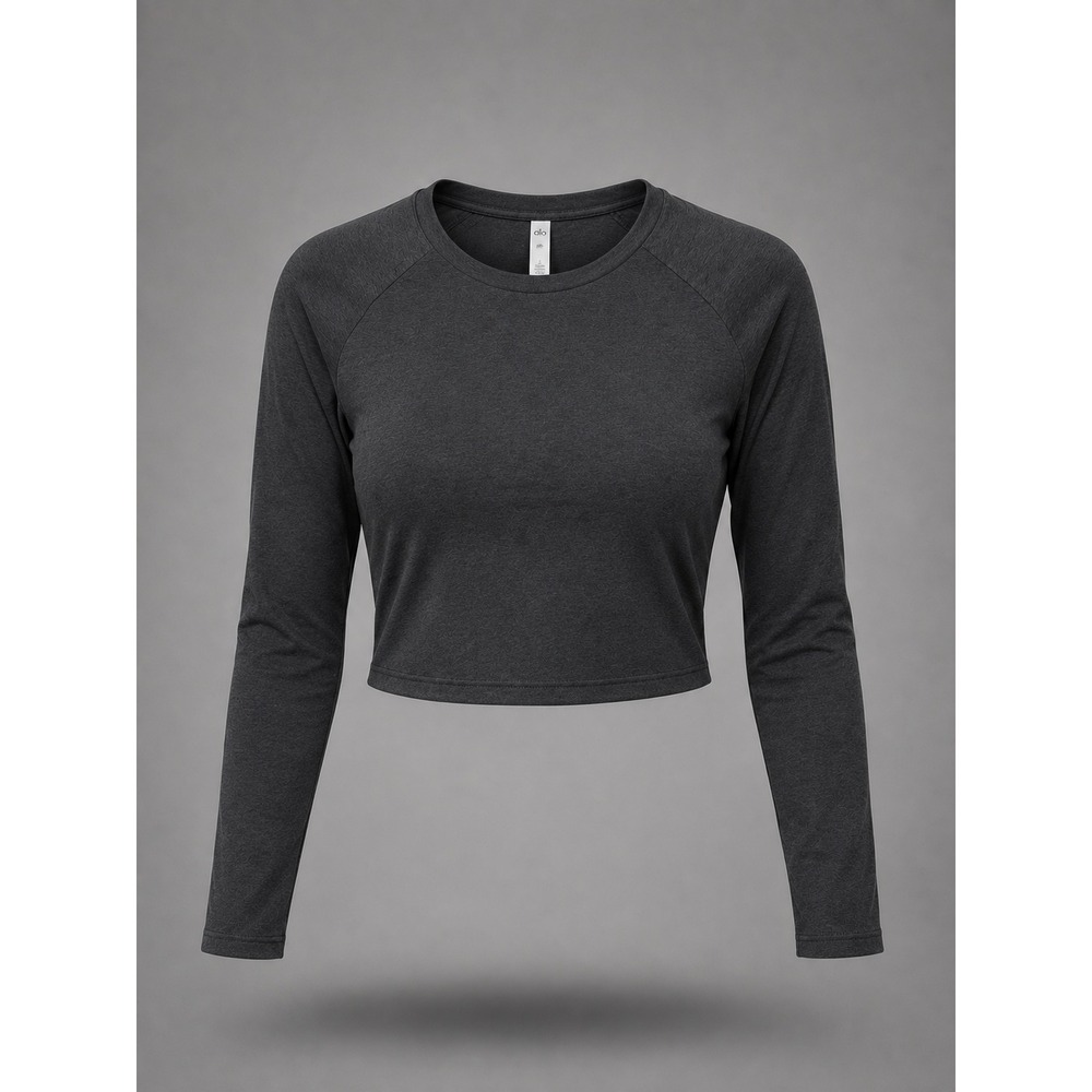 Beyond Yoga Womens Long Sleeve Cropped Top Charcoal Heather Gray Small LS169